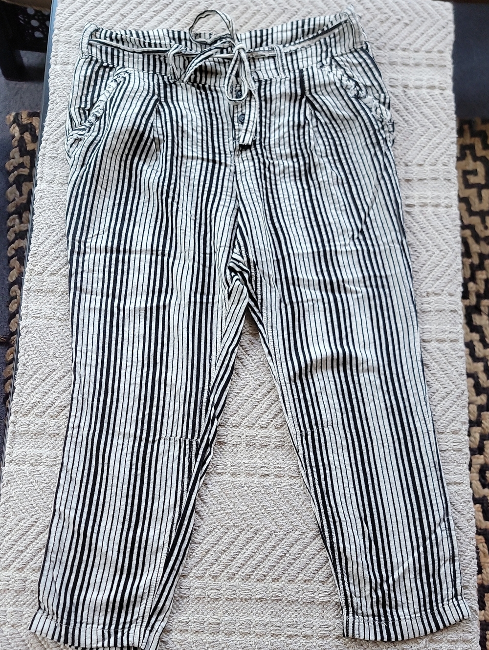 Free People Black and White Striped Cropped Pants 10